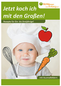 Deckblatt Rezeptbroschüre: 3-Jähriger Bub mit Kochmütze.